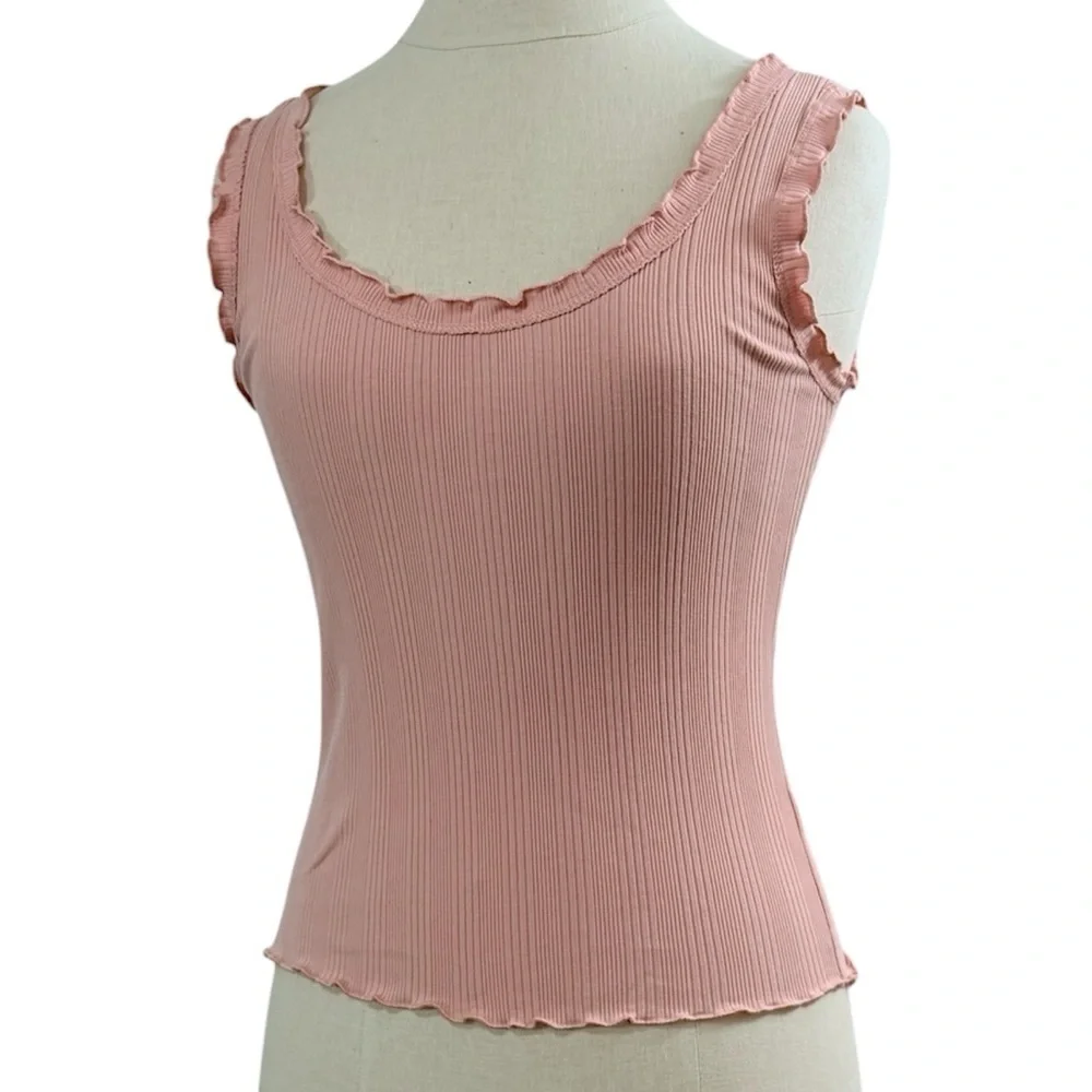 Vylette | Pink Ruffled Edge Tank - Picture 1 of 10